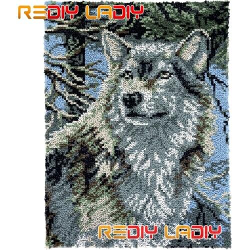 Latch Hook Rug Kits Forest Wolf Plush Wall Tapestry DIY Carpet Rug Thick Yarn Arts Cushion Crocheting Floor Mat Home Decor Gifts