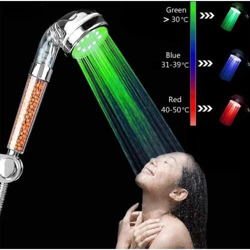 Bathroom SPA Shower Head Color Changing LED Temperature Control High Pressure Water Saving Anion Handheld Shower Head Bathroom