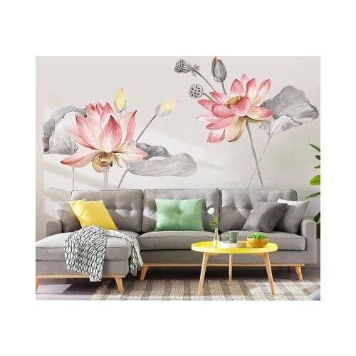 Chinese Style Wall Stickers Lotus Wall Decal Sofa Background Wall Decoration Bedroom Decor Wallpaper Vintage Home Decor Mural