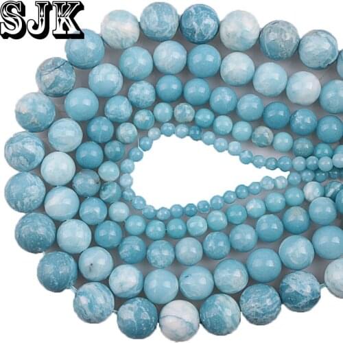 Real Natural Blue White Shoushan Stone Round Beads 4 6 8 10 12MM DIY Spacer Beads Fashion Hematite Beads For Jewelry Making