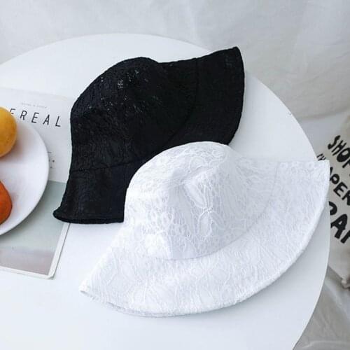 New Lace Hat for Women Soft Lace Flower Wide Brim Sun Hats Floppy Hollow Summer Fisherman Hats Elegant Ladies Bucket Hat 2021