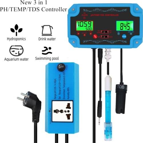 New 3 in 1 PH/TEMP/TDS Controller Water Quality Detector pH Controller with Electrode BNC Type Probe Tester for Aquarium 40% off