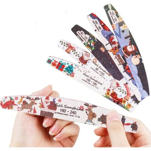 5Pcs/Lot Nail File 80/100/120/180/240 Nail Art Sanding Buffer Files Christmas Santa Dsign Nail Polish Beauty Professional Tools