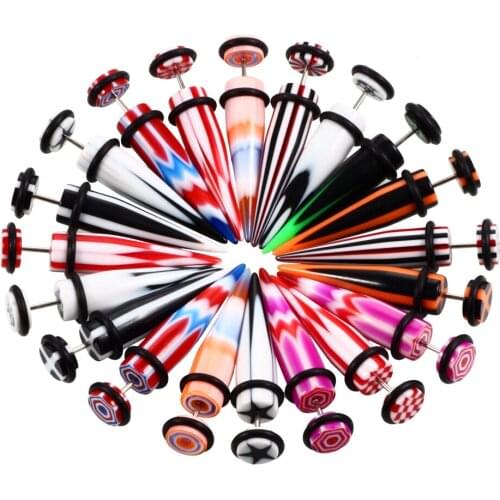 2Pcs Punk Acrylic Fake Ear Plugs Piercing Random Color Ear Taper Gauges Expander Stretcher Earring Piercing Body Jewelry Unisex