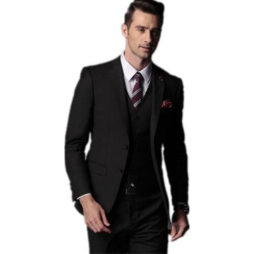 Popular Black Mens Suit Tuxedo Businessman Groom Wedding Party Prom Suits Custom