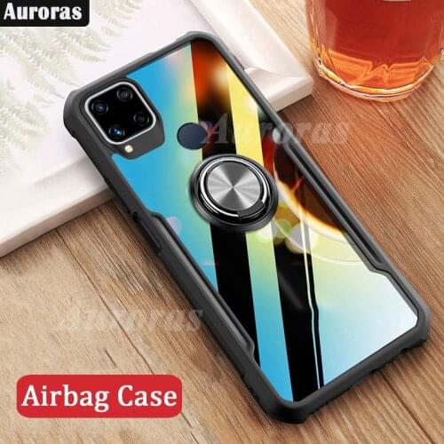 Auroras For Realme C15 Case Anti-fall Airbag Case Shockproof With Ring Soft Frame Cover For Realme C15 Case