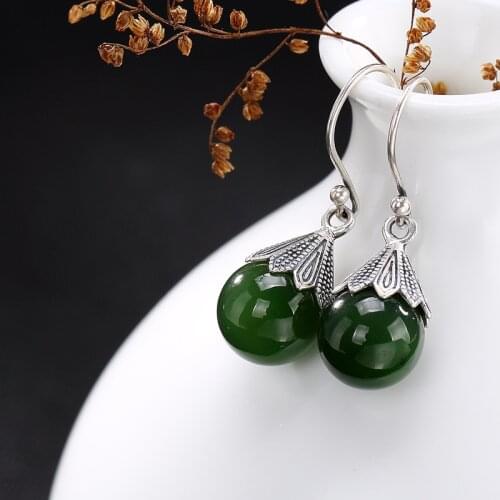 Earrings Fashion Jewelry Pure Inlay Hetian Jade Lady Elegance Silver Earrings For Women Wholesale High-grade Pendant Hollow