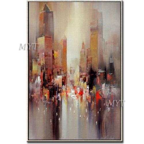 Cool Tone And Warm Tone City Abstract Oil Painting Modern Wall Art Living Room Picture Home Decoration Painting No Framed