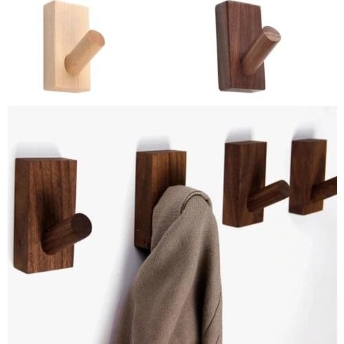Natural Wood Clothes Hanger Wall Mounted Coat Hook Decorative Key Holder Hat Scarf Handbag Hangers Bathroom Room Rack