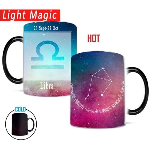 Magic sky Libra Creative Constellation Changing Heat Sensitive Ceramic Mug Star Sign Magic Mug Cup Tea Coffee Water Cup