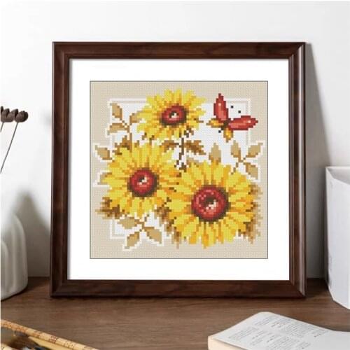 Cross stitch 11ct Printed Cloth Kit Sunflower Pillow Top Handmade Chinese Embroidery Material Pack