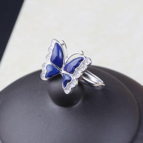 Sterling Silver Thai Silver Jewelry Lapis Ring Ring Female Butterfly Openings