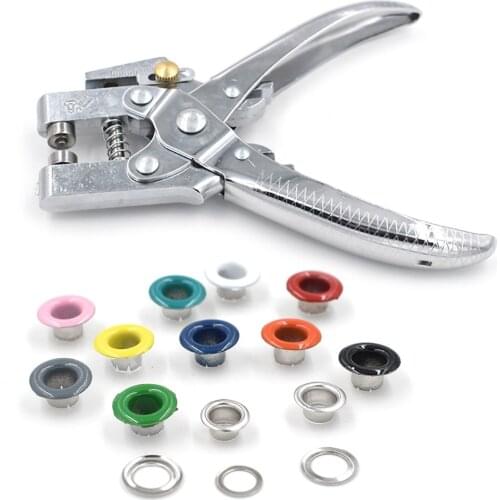 Rivets Eyelet Hole Punch Hand Pliers Belt Holes Punched Punching Plier Hole Pliers Tool with 100pcs Easy Press Eyelets Grommets