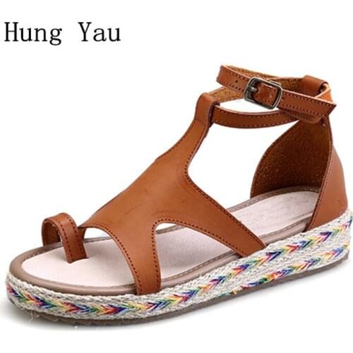 Woman Sandals Shoes 2018 Summer Style Wedges Flat Gladiator Women Fashion Buckle Slippers Rome Platform Beach Plus Size 34-43
