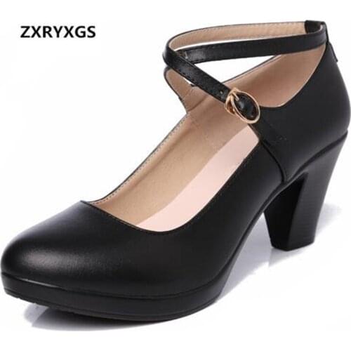 Special 2019 newest fashion spring genuine leather shoes high heel work shoes woman shoes shoes size 33-43 women pumps 6 / 8 cm