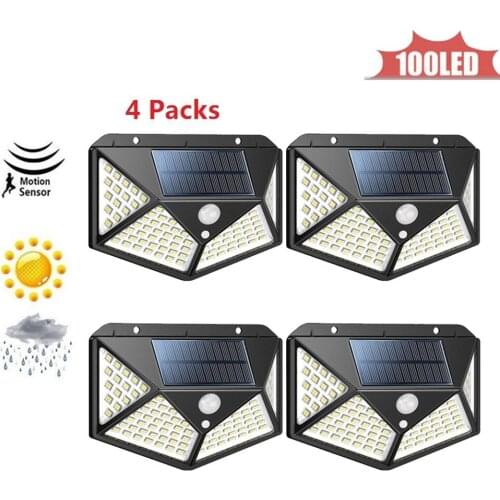 1-4pcs 100 LEDs Solar Powered Wall Light Infrared & Light Sensor Wireless Outdoor IP65 Waterproof Security Lighting for Doorway