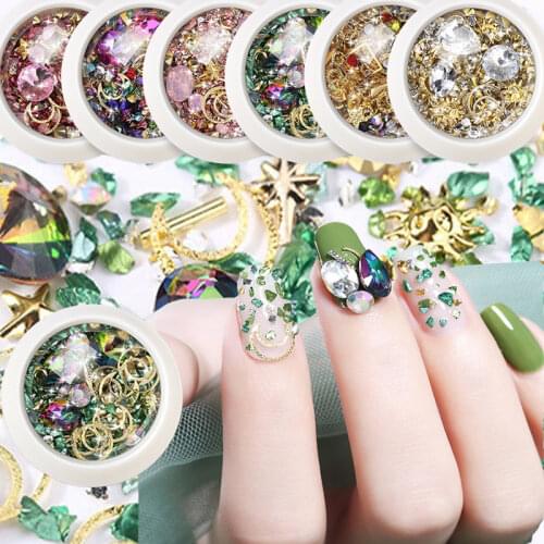 1 Box Color AB Nail Art Diamond Gem 3D Nail Sequin Crystal Rhinestone Glass Nail Art Decoration Nail Crystals