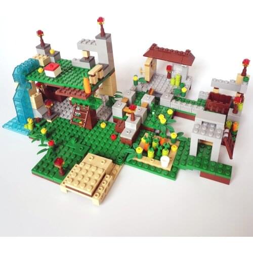 2 sets The Farm Village & Waterfall Models Building Brick Block with 8 Figures Education Toys Boys Game Toys Kids Gift