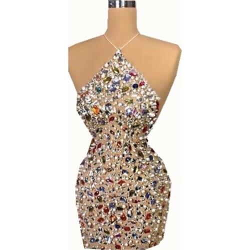 2021 New Design Evening Celebrate Stones Dresses Women Birthday Singer Dancer Stage Performance Sexy Transparent Costumes