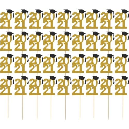 36pcs 2021 Graduation Trencher Cap Glitters Cake Toppers Cake Picks Cake Decors