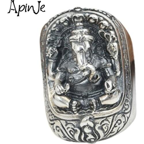 Apinje Animal Ring Vintage 925 Sterling Silver Open Ring for Men Thai Silver Elephant God Gothic Luck Jewelry