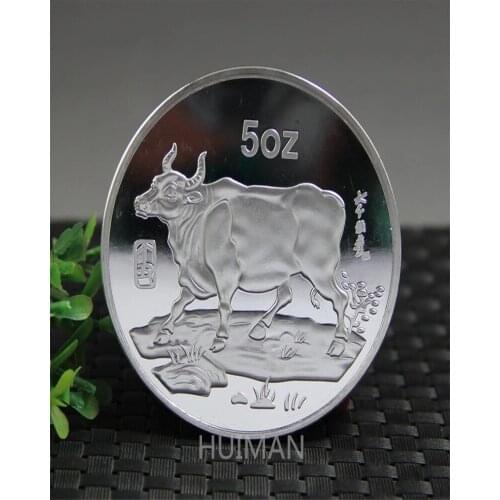 FREE SHIPPING 1997 NEW YEAR OLD SILVER COIN, 5 OUNCES, TWELVE ZODIAC OX, COMMEMORATIVE COINS, COLLECTIBLES
