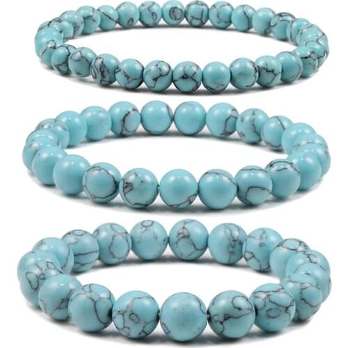 6mm/8mm/10mm Blue turquoises Natural Stone Bracelet Couples Distance Handmade Beaded Bracelets for Men Women Best Friend Jewelry