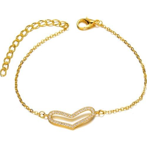 Juya Micro Pave Zircon Lobster Chains Love Heart Charms Bracelets For Women Girl Gift Supplies