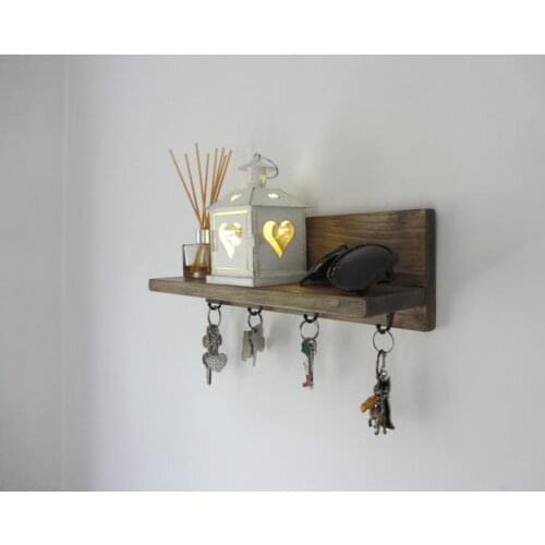 Pine wood key holder organizer with shelf / key rack / key hooks / entryway shelf / hall shelf