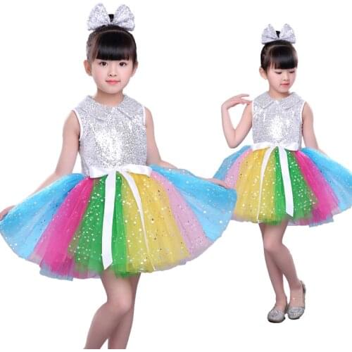 Girl Tutu Modern Dance Costume Children Sequin Jazz Dance Fashion Latin Dancing Dress Stage Show Dresses Jazz Costumes For Girl