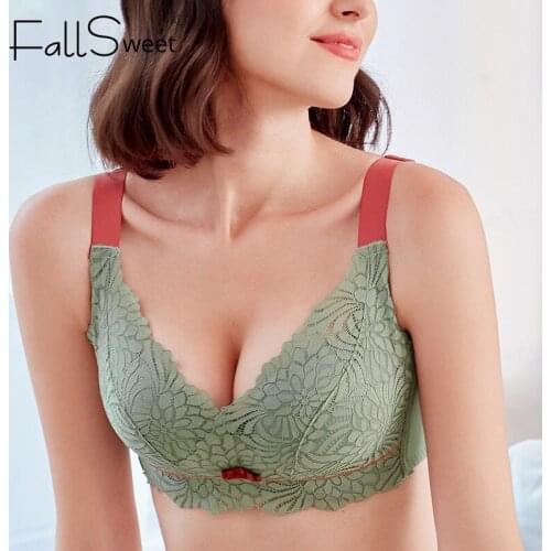 FallSweet Wirless Bra Thin Cup Push Up Lingerie Sexy Lace Female Underwear B C D Cup