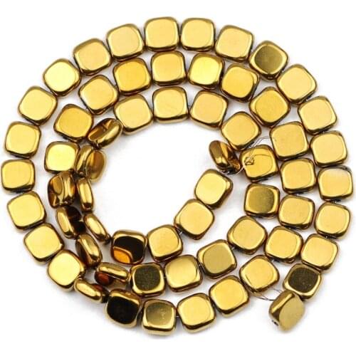 Hematite Natural Stone 4/6/8MM Gold Flat Square Loose Beads For Charm Necklace Bracelet Pendant Making DIY Jewelry Accessories