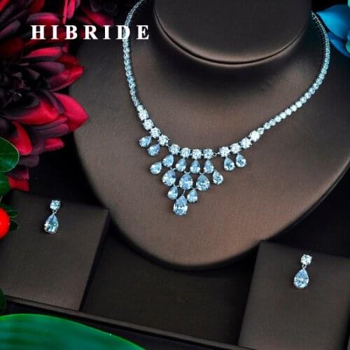HIBRIDE Beautiful CZ Women Bridal Jewelry Sets Luxury Earrings Necklace Set Wedding Dress Accessories Party Show N-455