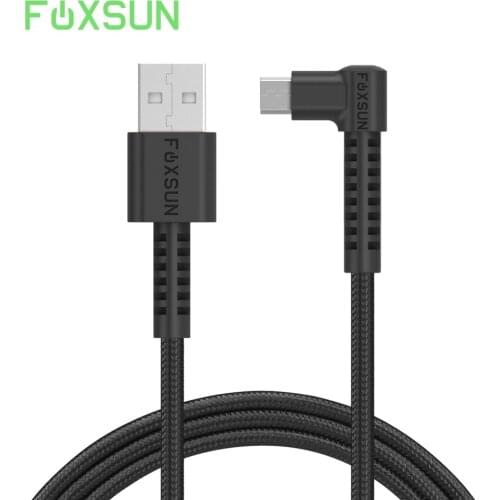 Foxsun 6ft/1.8m Micro USB Cable 90 Degree Nylon Braided Android Charging Cord for Samsung,Kindle,HTC,LG,Sony,Smartphones-Black