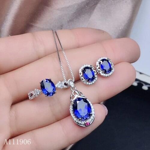KJJEAXCMY boutique jewelry 925 sterling silver inlaid natural sapphire female ring pendant necklace earrings set support review