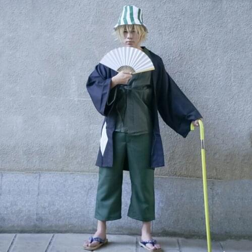 Anime Bleach Urahara Kisuke Cosplay Costume Kimono Halloween Costume Full Outfit coat+shirt+pants+hat