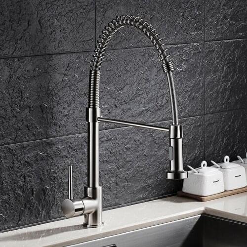 Kitchen Spring Style Nickle Brushed basin Pull Faucet Mixer Dual Sprayer Swivel Spout Rotatable Hot Cold Faucet Sink Mixer Taps