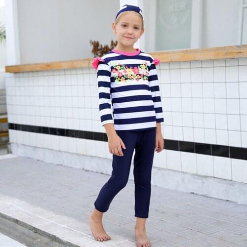 Girls 2-Piece Swimsuit Long Sleeve Shirt and Leggings with Swim Cap UPF50+ Rashguard Sun UV Suit Bathing Suit Beachwear Swimwear