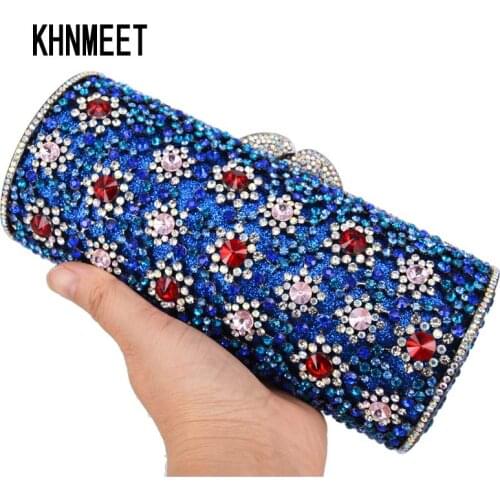 Flower Fashion Cylinder Crystal Evening Bags Women Party Purse Bridal Bags Ladies Chain Mini Clutch Bags SC784