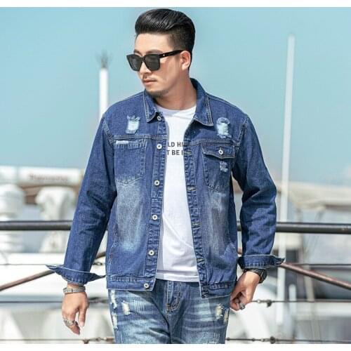 Denim jacket For Men Spring New Mens Ripped Denim Jacket trendy brand Cotton Plus size M-7XL Blue Jacket