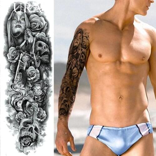 Summer Black Mask Nun Ghost Temporary Tattoo Stickers Men Full Arm Body Art Painting Waterproof Tattoo Women Legs Tatto Shoulder