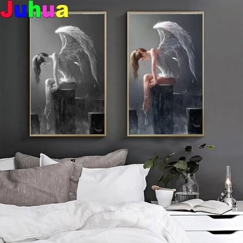 Angel wings 5D Diy Diamond Painting full drill black white angels diamond Embroidery gift Mosaic Set home decor
