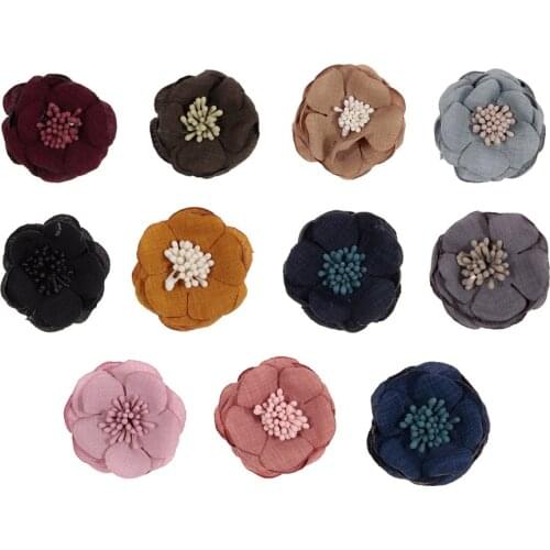 Nishine New 10pcs/lot 1.6" Fabric Flower for Baby Girls Headbands Boutique Hair Flower for Hairpins Clips Diy Hair Accessories