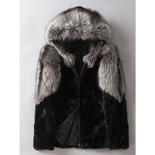2019 New Mens Fox Fur Coat Fashion Mink Fur Coat Hooded Mens Fur Jacket Leather Jacket Short Winter Warm Coats
