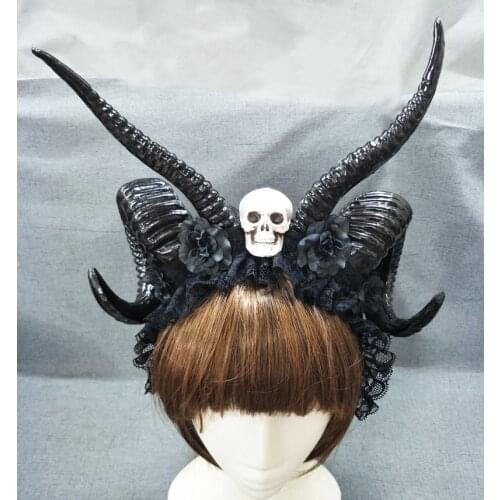 Steampunk Antelope Horns Hoop Headband Forest Animal Photography Manual Antler Headpiece Costumes Headwear with Flowers Skull