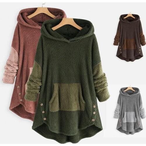 Autumn and winter European and American fashion womens jacket Korean loose plush jacket ladies stitching hooded