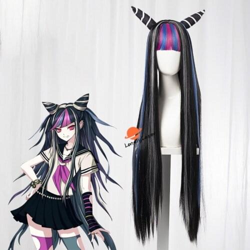 Danganronpa 2 Anime Ibuki Mioda Cosplay Wig Long Horns Wig Heat-resistant Fiber Hair with Wig Cap Halloween Props Girls Women