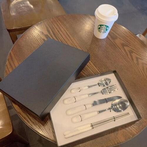 Luxury and high-end fashion Light blue spoons fork knife set for steak very becauiful