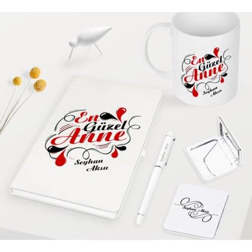 Tailor-made The Most Beautiful Mother White Notebook Pen Cup Mirror Set