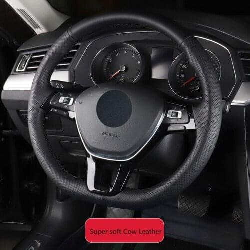 DIY Cow Leather Car Steering Wheel Cover for Volkswagen Tiguan Sagitar Magotan 8 Teramont Tayron Bora Tharu Lavida